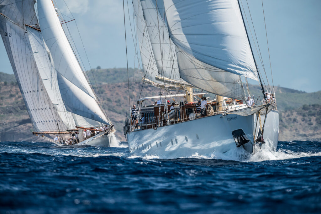 Two classic sailing yachts racing in Antigua