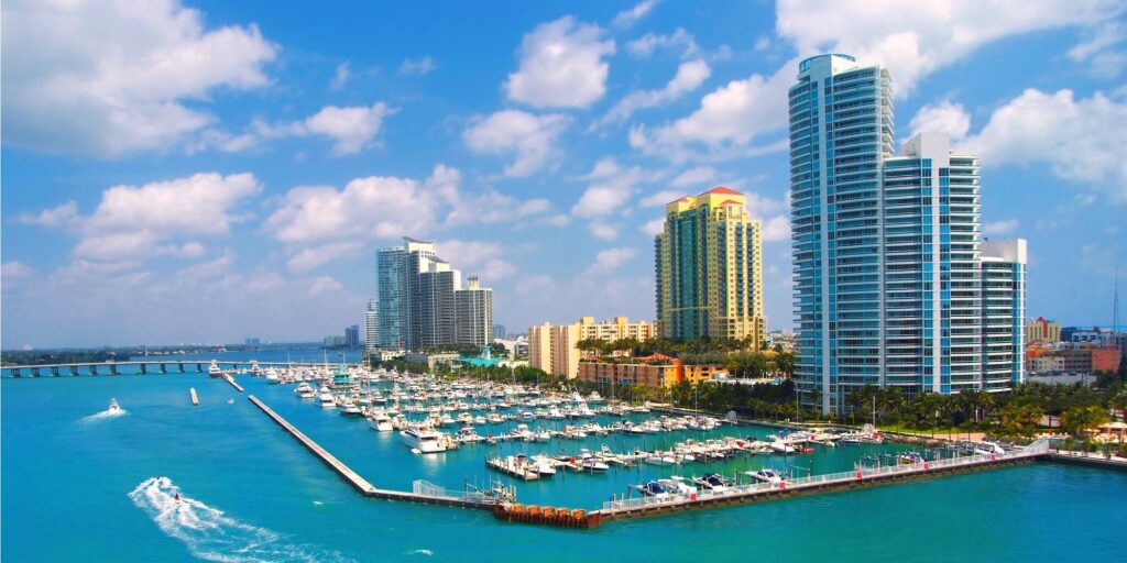 Miami international boat show aerial view of the marina