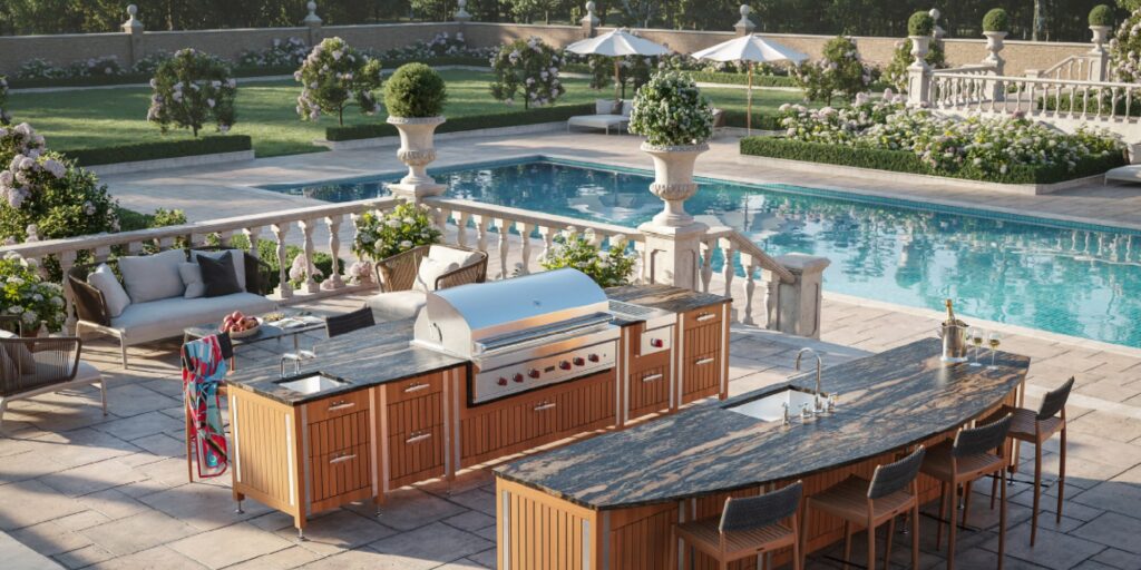 sub zero and wolf design outdoor poolside grille and kitchen