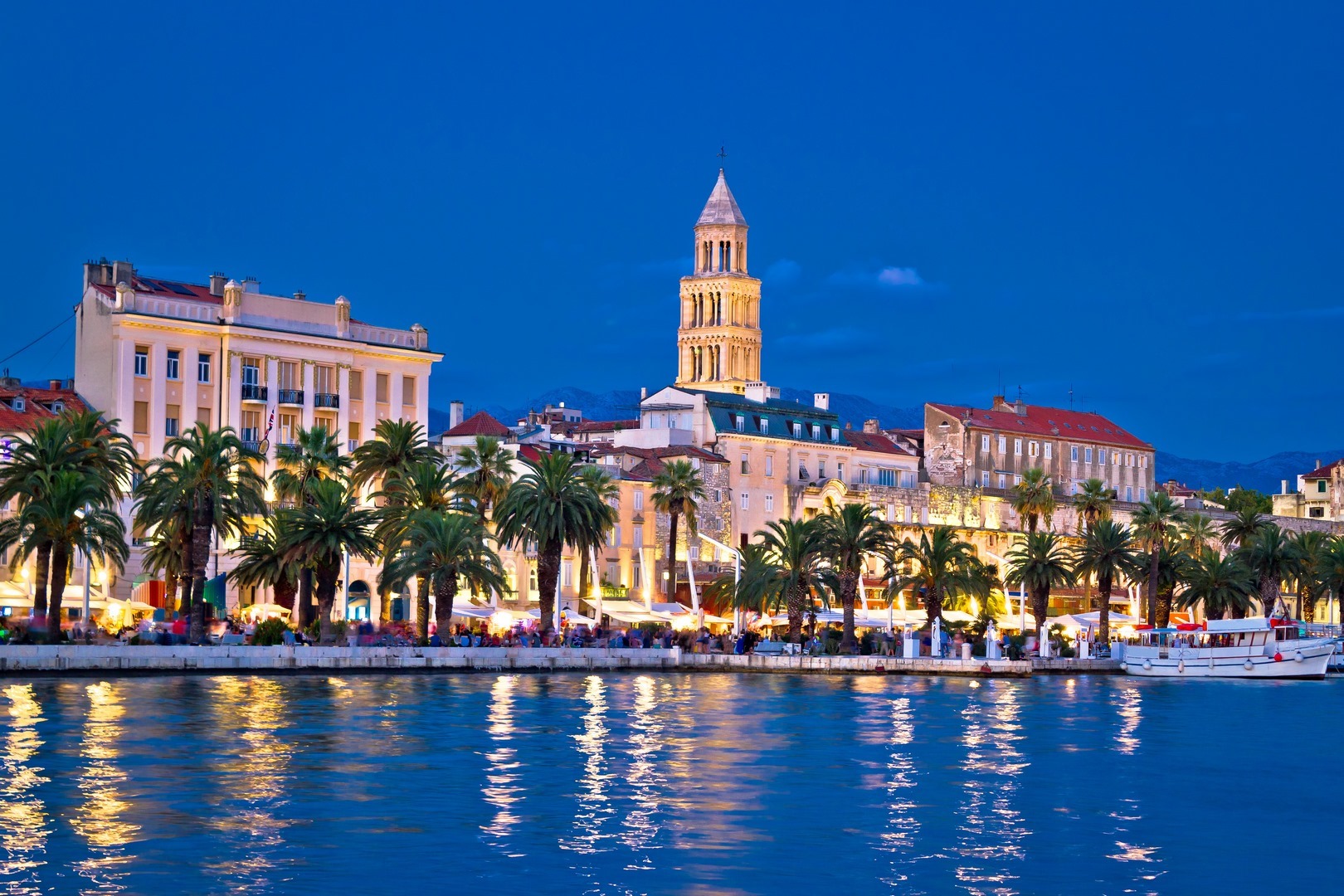 Colorful split waterfront evening view