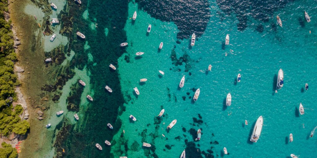 Aerial view of yachts