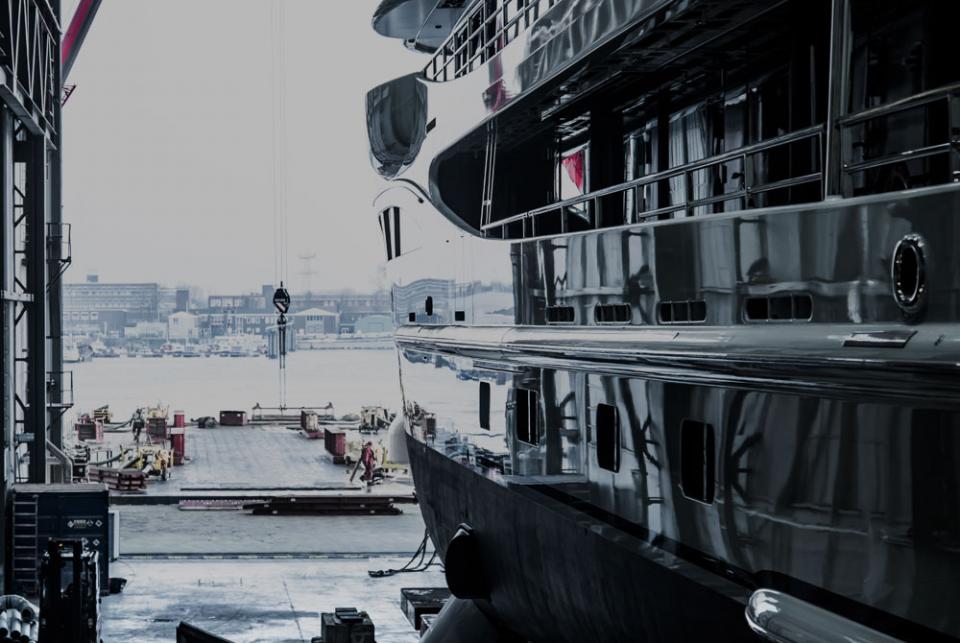 A yacht hull under construction